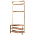 RIVILA Shoe Bench Coat Stand Rack Hanger Coat Rack Shoe Bench Bamboo Hall Tree Entryway Bench With Coat Rack Shoe Rack For Hallway With 3-Tier Storage Shelf And 6/8/10 Hooks Easy Assembly Extra St