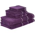 Lavish Home Luxury Cotton Towel Set- Quick Dry, Zero Twist and Soft Set with 2 Bath Towels, 2 Hand Towels and 2 Washcloths (Eggplant/White), 12" x 12", 6 Piece