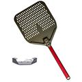 REDYANGMI Perforated Pizza Peels, 14 Inch Metal Pizza Turning, High Temperature Resistant Oven Pizza Spatula, Homemade Pizza Bread, Compatible With All Pizza Oven, With Hook (Color : Red handle)