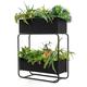 TANGZON Double Planter Raised Beds, 2-Tier Metal Elevated Garden Planter Box with Curved Base, Indoor Outdoor Tall Flower Pots Stand for Plants Herbs Vegetables, 61 x 25 x 75cm