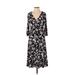 Style&Co Casual Dress - Midi V Neck 3/4 sleeves: Brown Floral Dresses - Women's Size P