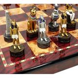 Egyptian Anubis Gold & Silver Chess Men Set W/ Color Accents 18 Cherry Color Bd