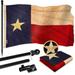 G128 Combo Pack: 6 Ft Tangle Free Aluminum Spinning Flagpole (Black) & Texas Tea-Stained Flag 3x5 Ft ToughWeave Pro Series Embroidered 420D Polyester | Pole with Flag Included