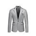 Penkiiy Men s Fashion England Solid Color High Quality Casual Single Breasted Suit Motorcycle Jacket Polyester Fiber Gray on Clearance