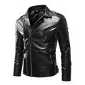 Penkiiy Men s Autumn Winter Long-sleeved Leather Motorcycle Jacket Zipper Coat Long Sleeve Hoodless Faux Leather Outwear & Jackets Classic Jacket PU Black on Clearance