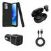 BD Combo Bundle Case for Moto G Power 5G 2023 Case - (Carbon Fiber) Dual Shockproof Protector Armor Case with Wireless Earbuds 30W Dual (USB-C USB-A) Car Charger Type-C to USB Cable
