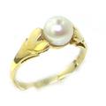 9ct Yellow Gold Ladies Lustrous Pearl Ring with Heart Shoulders - Size M