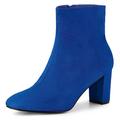 Allegra K Women's Dress Side Zip Chunky Heel Ankle Boots Dark Blue 7 UK/Label Size 9 US
