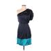 French Connection Casual Dress - Shift One Shoulder Short sleeves: Blue Color Block Dresses - Women's Size 2