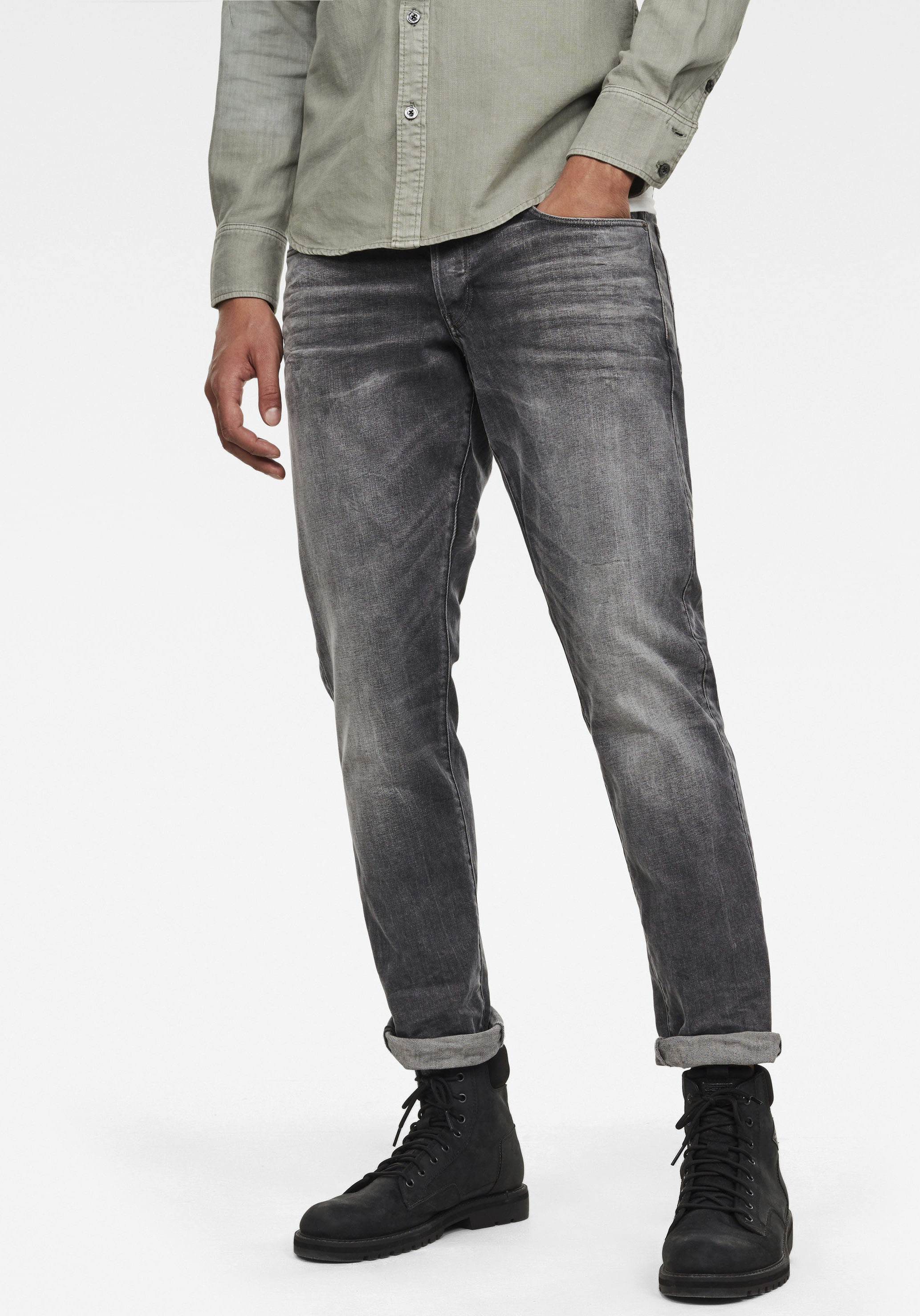 Regular-fit-Jeans G-STAR "3301 Straight Tapered", Herren, Gr. 33, Länge 36, grau (grau, used), Denim/Jeans, Obermaterial: 99% Baumwolle, 1% Elasthan, normal normal, Jeans