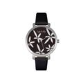 Sophie & Freda Womens Key West Leather-Band Watch w/Swarovski Crystals - Black & Silver Stainless Steel - One Size