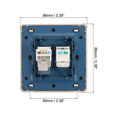 RJ45 CAT6 Socket Telephone Wall Plate Gold Tone for Home Office Pack of 2 - Gold Tone