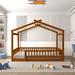 Full Wooden House Bed with Fence, for Kids, Teens, Girls, Boys, Walnut