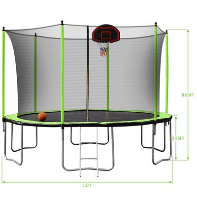 12Ft Trampoline with Basketball Hoop Inflator and Ladder, Kids Family Recreational Trampoline for Backyard