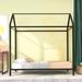 Twin Size House Bed Metal Floor Platform Bed Frame for Kids Boys Girls, Black