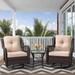 3 Pieces Outdoor Chairs Set with Coffee Table & Resin Wicker Facing, 360掳 Swivel Chairs Set of 2 with Soft Sponge Cushions