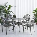 Kepooman Outdoor Patio Dining Table Set of 5 All-Weather Cast Aluminum Patio Furniturev with 1 Round Table 4 Chairs and Umbrella Hole Black Patio Table and Chairs for Outdoor Garden