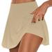 JWZUY Womens Solid Skirt with Shorts Underneath Athletic Running Shorts Golf Tennis Skorts Workout Tennis Sports Elastic High Waist Shorts Double Layer Shorts Khaki L