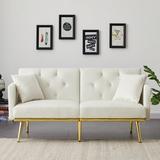 Ucloveria Modern Velvet Tufted Sofa Couch Loveseat Sofa Futon Sofa Bed with Metal Legs 2 Pillows