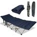 Folding Portable Camping Cots Portable Sleeping Cots for Adults with Removable Mattress Carry Bag and Side Pocke Indoor & Outdoor Camping Bed for Travel/Office/Home Gray & Blue