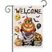 Halloween Garden Flag 12x18 Inch Welcome Pumpkin Doll with Cat Small Halloween Flags Double Sided Yard Burlap Festive Farmhouse Halloween Outdoor Decorations