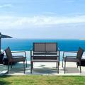 Funnytoys 4PCS Patio Furniture Set Outdoor Garden Patio Conversation Sets Poolside Lawn Chairs with Glass Coffee Table Porch Furniture Black