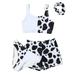 Toddler Swimsuit Girl Size 6 Years-8 Years 4 Piece Cow Print Bikini Tops Underpants Shorts Pant Hair Band Swimwear Set Bathing Suit For Teens Girl White