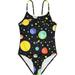 Toddler Swimsuit Girl Beach Sport Thin Straps Cosmic Planet Pattern One Piece Beach Vacation Wearing Toddler Bathing Suit Girl Black