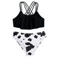 Girls Swimsuits Size 9 Years-11 Years Baby Crisscross Back Swimwear Cow Shorts Summer Two Piece Bikini Girls Bathing Suit Black