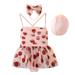 Girls Swimsuits Size 3 Years-4 Years Summer One Piece Pink Strawberry Printed Mesh Princess Teen Bathing Suits For Girls Pink
