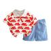 Toddler Little Boys Summer Outfits Shorts Set Cartoon Car Printed Shirt Denim Shorts Summer Two Piece Baby Boys Clothes Size 18-24 Months Red