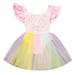 Summer Savings Clearance 2024! Loopsun Toddler Girl Dress Crew Neck Sleeveless Printing Rainbow Sequined Lace Mini Dress Pink