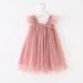 Summer Savings Clearance 2023! Loopsun Toddler Dress Square Neck Sleeveless Solid Cute Mesh Suspenders Mini Dress Pink