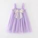 Summer Savings Clearance 2024! Loopsun Toddler Girl Dress Square Neck Sleeveless Solid Cute Mesh Bow Suspenders Mini Dress Purple