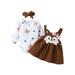 Sunisery Baby Girls Autumn 3PCS Outfits Long Sleeve Ruffle Romper Fox Print Suspender Skirt Headband Sets Brown 6-9 Months