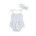 TOPGOD Infant Baby Girls Floral Cotton Strappy Halter Romper Bodysuit Headband Ruffled Jumpsuit Sunsuit Baby Girl Summer Clothes