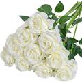 Artificial White Rose Flowers 12 Pcs Blossom Rose Flowers Real Touch Silk Faux Roses with Stem Rose Bouquets for Home Decoration Wedding Party Garden Floral Roses Decor