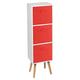 URBNLIVING Wooden Storage 3 Tier Bookcase Scandinavian Style BEECH Legs Unit With Drawers (White Bookcase, Red Insert)