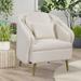 Modern Living Room Accent Chair Velvet Arm Chair Upholstered Barrel Chair Metal Leg Club Chair with Lumbar Pillow, White
