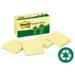 Post-it Greener Notes Recycled Note Pads 3 x 3 Canary Yellow 100-Sheet 12/Pack (654RPYW)