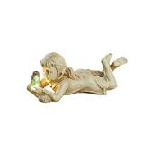 Kids with Solar Fireflies Garden Statues Gardens Children Solar Lighted Firefly Jar Boy Girl Statue Garden Decoration