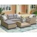 Tcbosik 4 Pieces Rattan Conversation Set Outdoor Furniture Set with Cushions Lounge Sofa Set with Glass Coffee Table Patio Sectional Sofa Set for Garden Poolside Backyard (Gray)