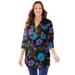 Plus Size Women's Breezeway Half-Zip Tunic by Catherines in Black Floral (Size 5X)