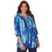 Plus Size Women's Georgette Pintuck Tunic by Catherines in Navy Abstract Brushstroke (Size 0XWP)