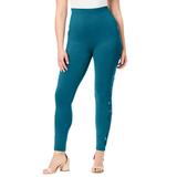 Plus Size Women's Side Embellished Legging by Roaman's in Teal Embroidered Vines (Size 18/20)
