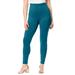 Plus Size Women's Side Embellished Legging by Roaman's in Teal Embroidered Vines (Size 18/20)