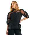 Plus Size Women's Mockneck Lace Top by June+Vie in Black Lotus Lace (Size 18/20)