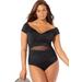 Plus Size Women's Cap Sleeve Cut Out One Piece Swimsuit by Swimsuits For All in Black (Size 24)