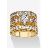 Women's 3 Piece 3.38 Tcw Marquise Cubic Zirconia 14K Yellow Gold-Plated Bridal Ring Set by PalmBeach Jewelry in Gold (Size 6)