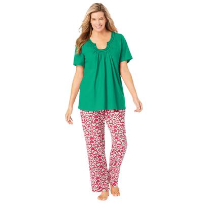 Plus Size Women's Embroidered Short-Sleeve Sleep Top by Catherines in Tropical Emerald (Size M)